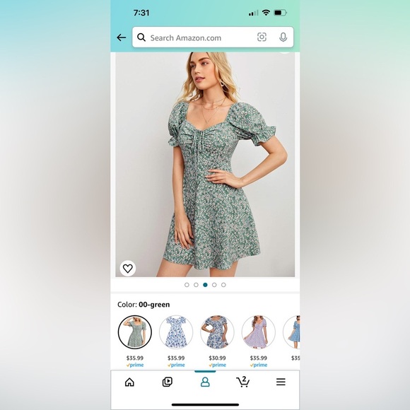 Women's Floral Puff Short Sleeve Ruched A Line Dress V Neck Ruffle Mini Dress - Picture 1 of 9